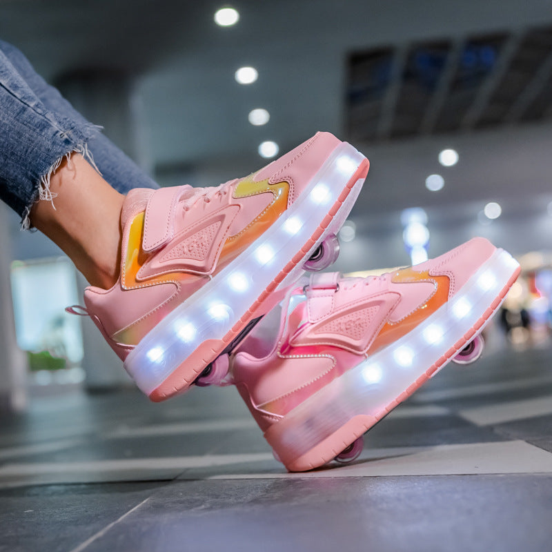 Rechargeable LED Roller Shoes for Kids – Double PU Wheels with Light-Up Sole