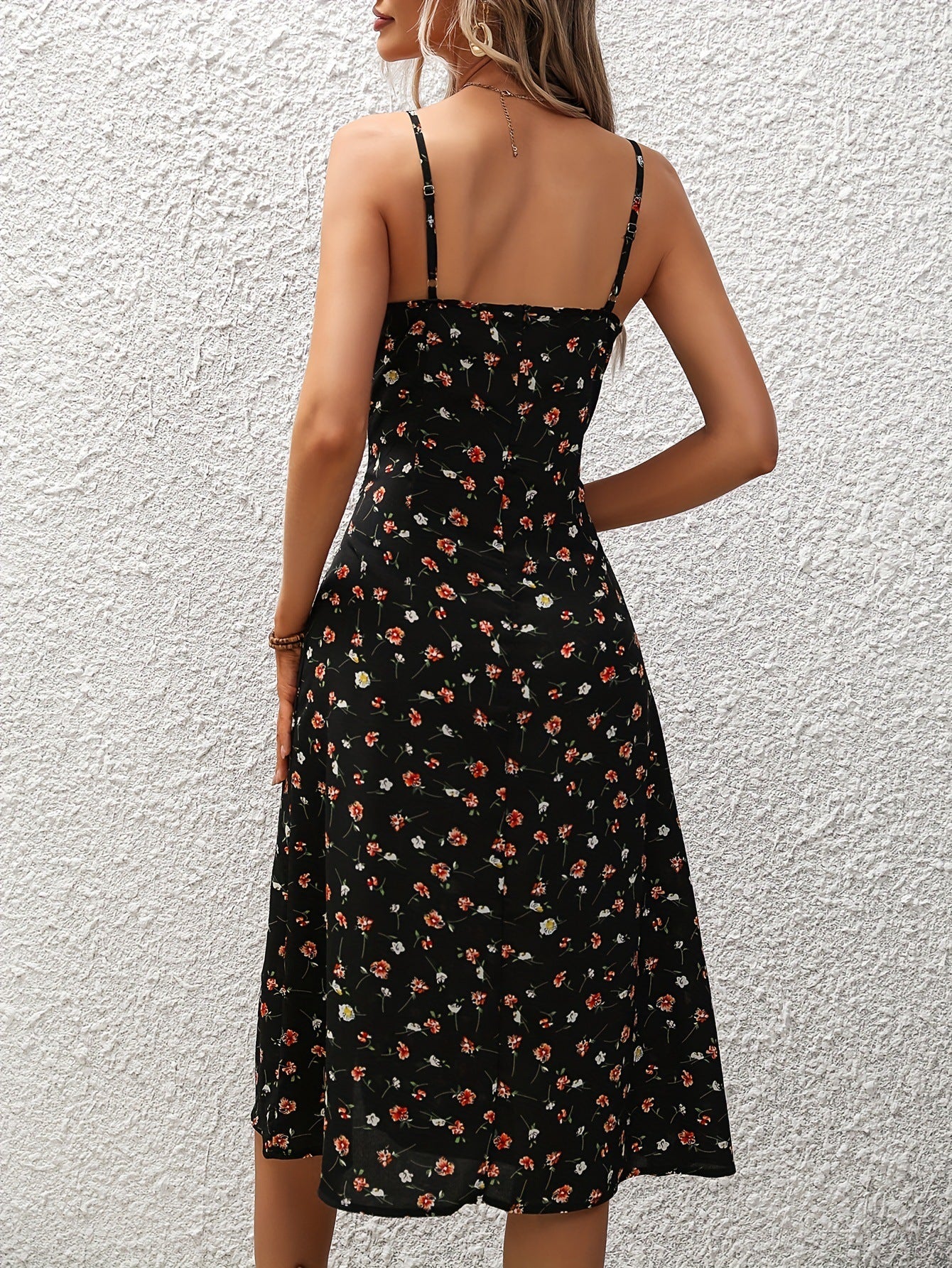 Polka Dot Print Suspender Dress Summer Sexy Split Long Dress