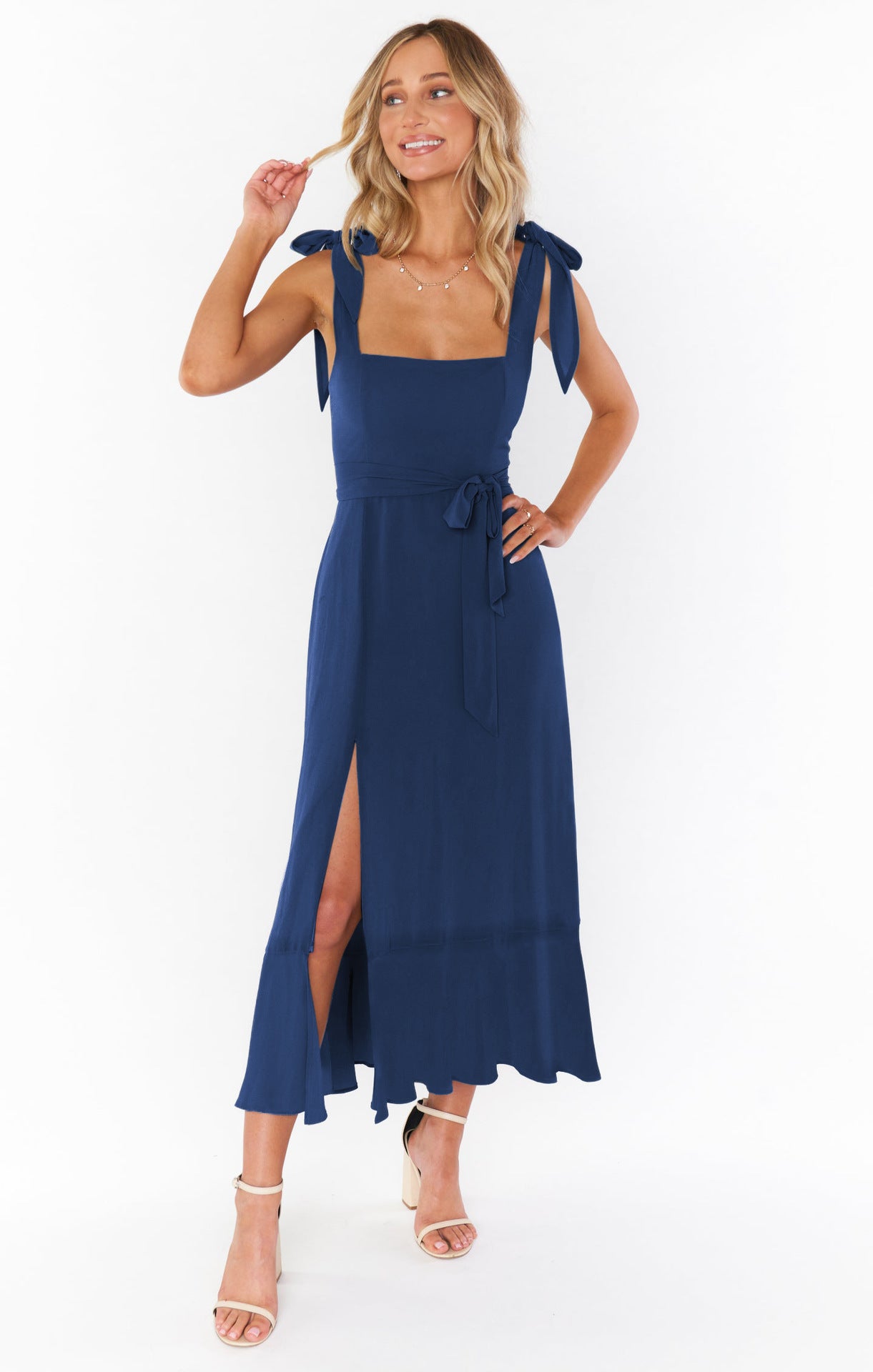 Lace-Up Suspender Split Dress – Summer Ruffled Beach Dress for Women