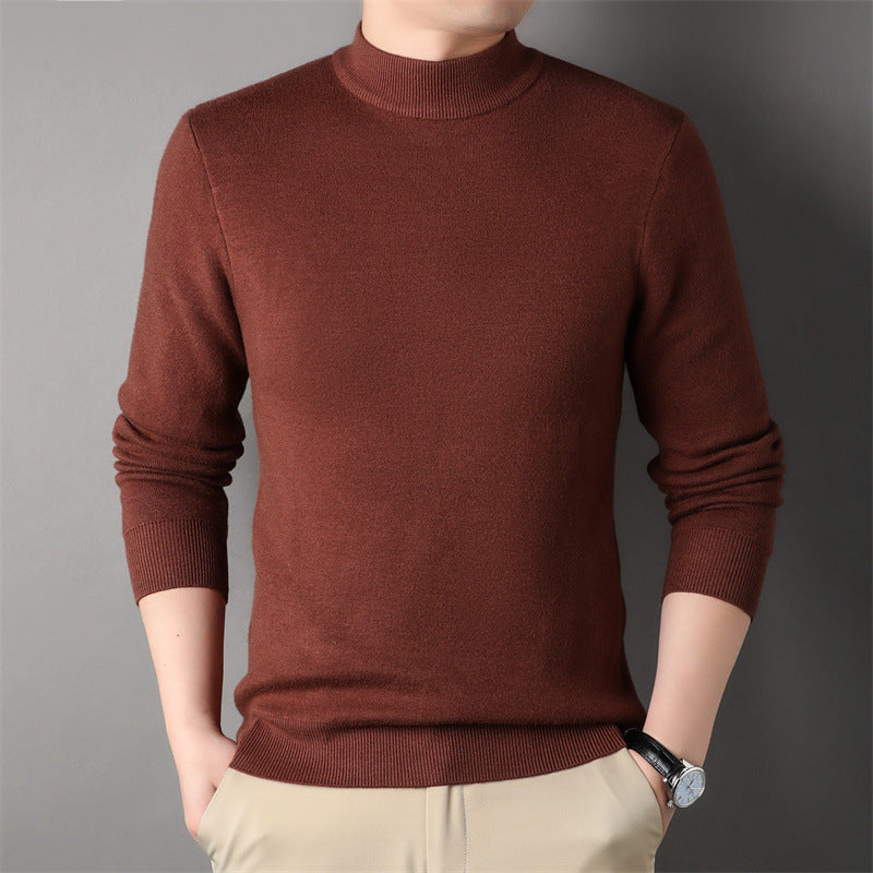Pure Color Half Collar Men's Slim Fit Sweater Base Sweater