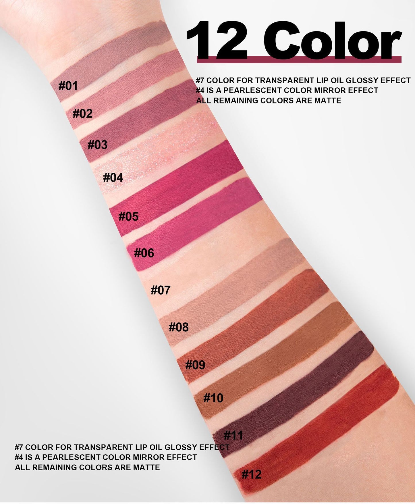 12-Color Lip Glaze Set – Waterproof, Non-Stick, Long-Lasting Finish