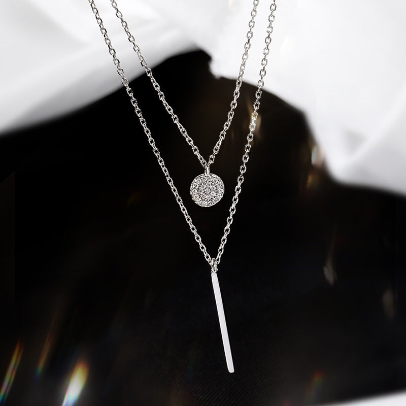 Square Stripe Diamond Round Double Necklace