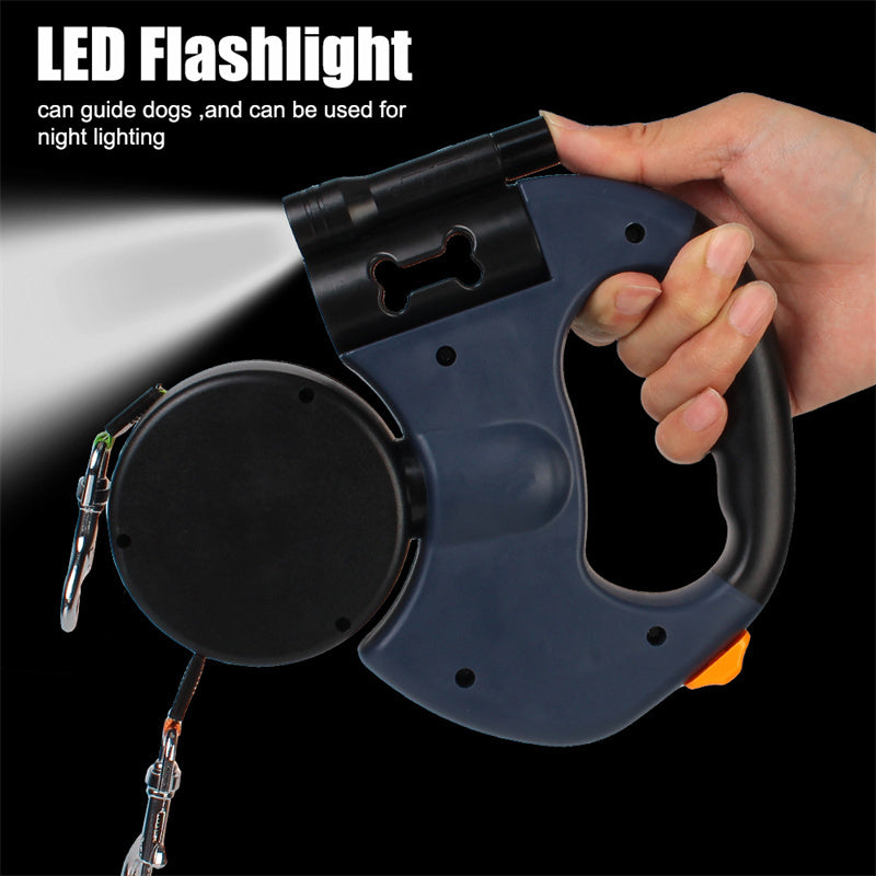 Retractable Dog Leash for Small Dogs – Reflective Dual Pet Leash with 360° Swivel & Lights