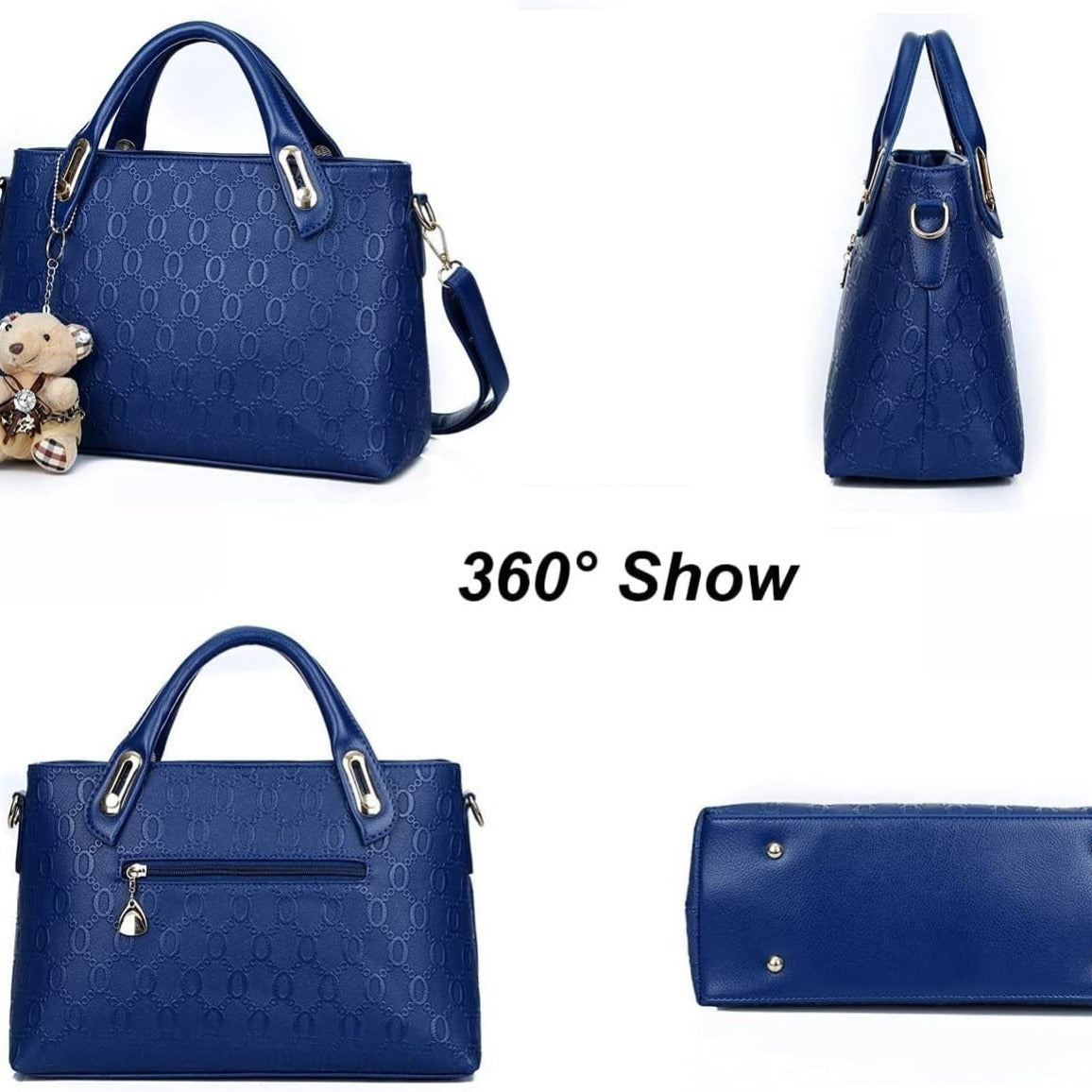Women 4Pcs Top Handle Satchel Hobo PU Leather Handbag Set Large Tote Purse Shoulder Bag Card Holder