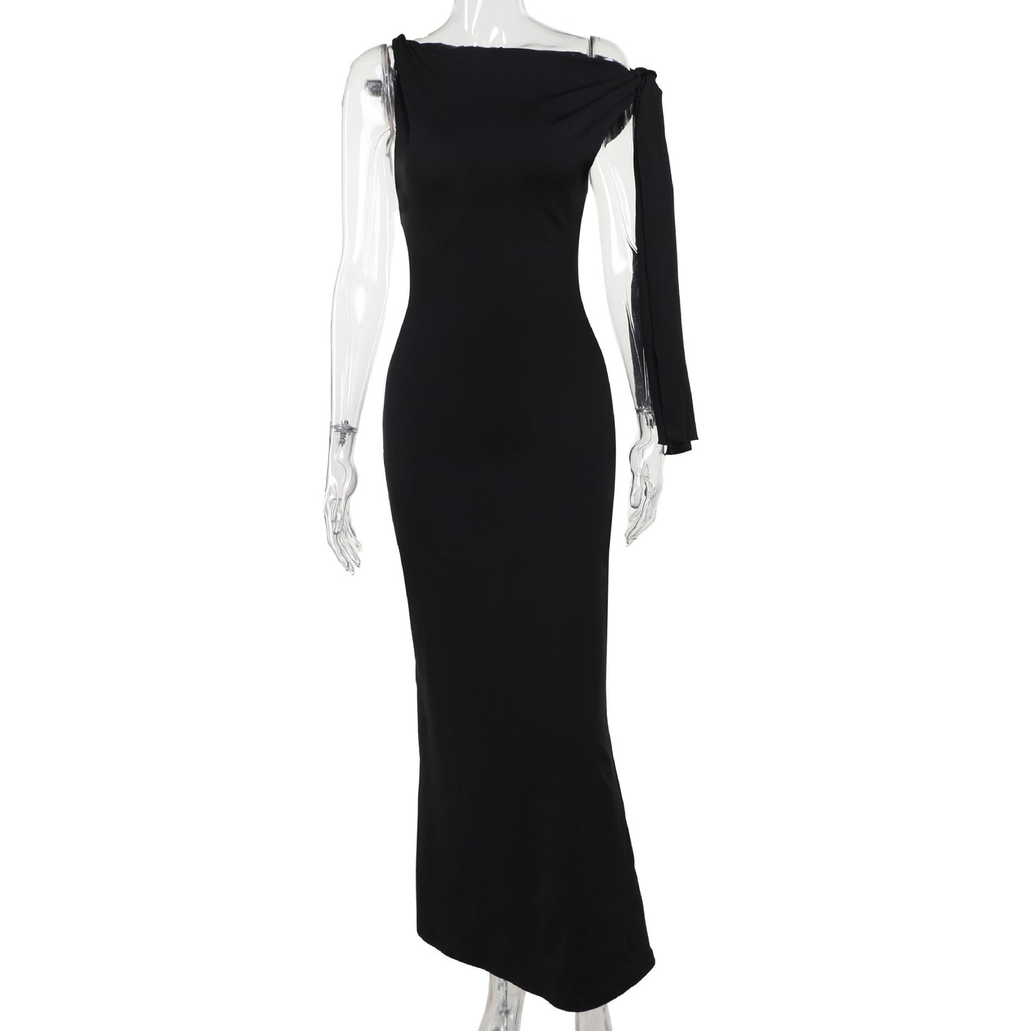 Women's One-Shoulder Ribbon Long Dress – Slim Fit Sleeveless Evening Gown
