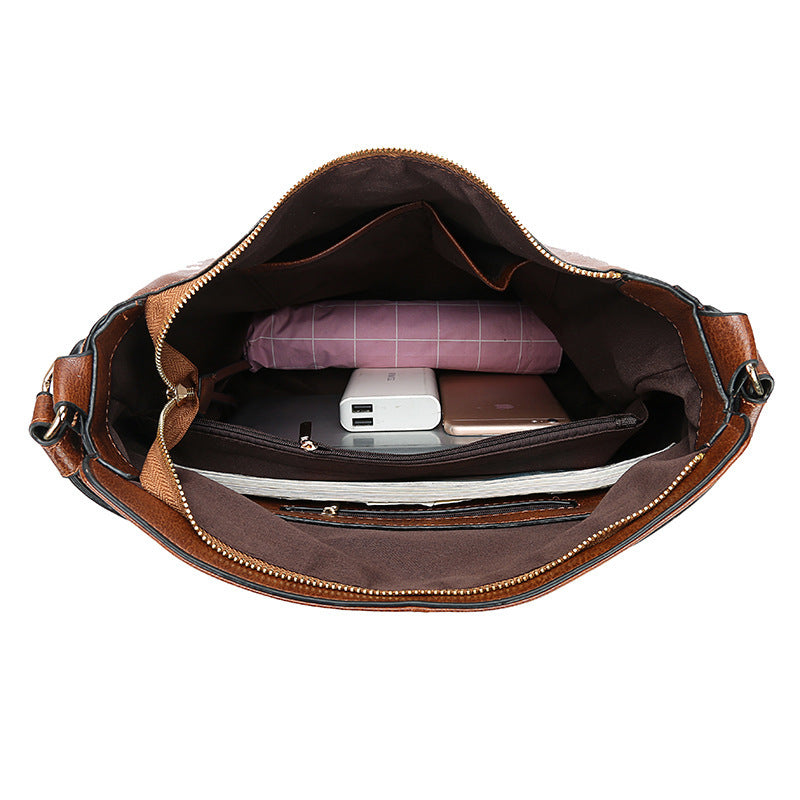 Women's Hobos Zipper Bucket Bag – Adjustable Shoulder Strap, High-Capacity PU Handbag