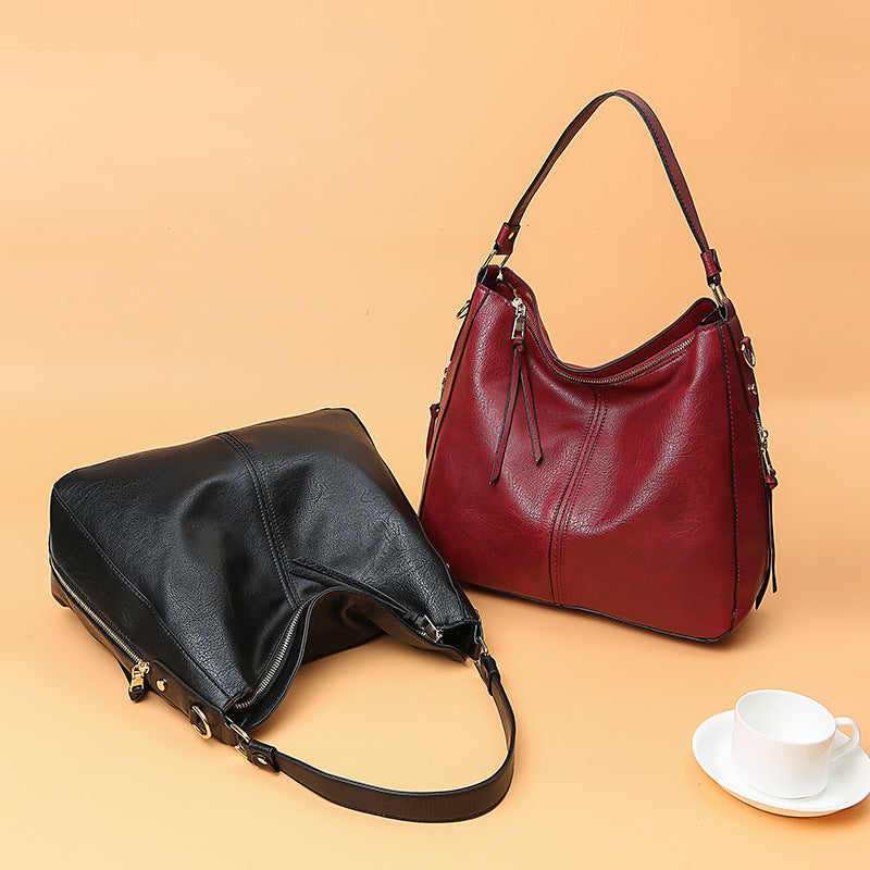 Women's Hobos Zipper Bucket Bag – Adjustable Shoulder Strap, High-Capacity PU Handbag