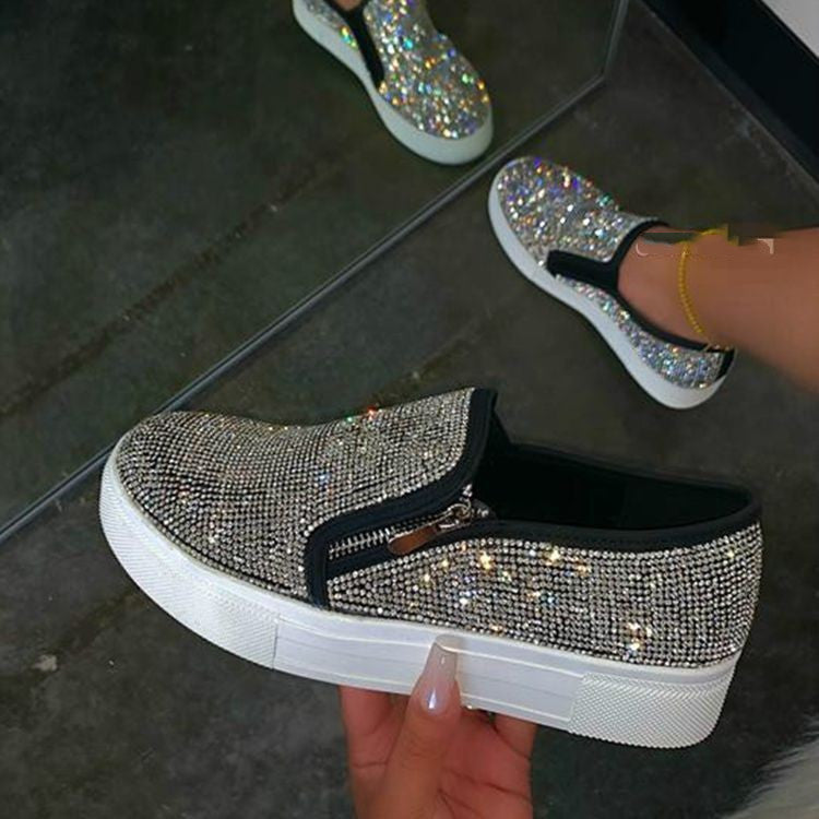 Large Size Rhinestone Flat Casual Single Shoes – Women’s Lazy Slip-On Flats