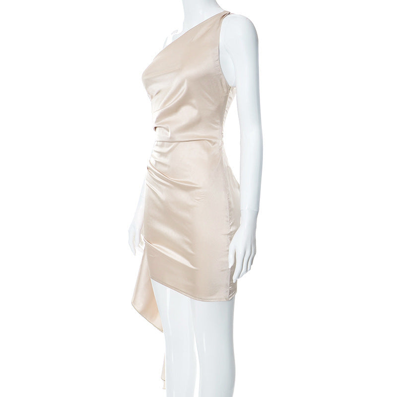 One-Shoulder Backless Mini Dress – Sexy Sleeveless Party Dress for Women