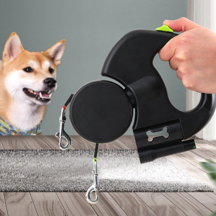 Retractable Dog Leash for Small Dogs – Reflective Dual Pet Leash with 360° Swivel & Lights