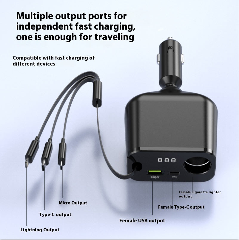Starry Sky Car Charger 120W Mobile Phone Flexible Wire Car Usb Cigarette Lighter