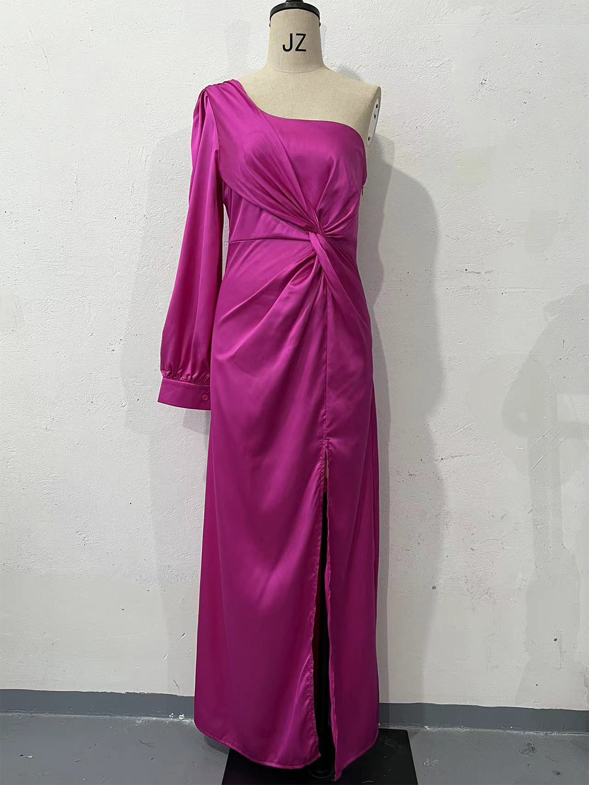 Women's One-Shoulder Long Sleeve Split Dress – Elegant Slim Fit Evening Gown