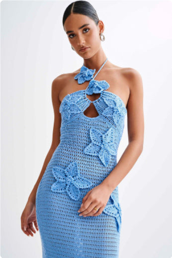 Slim Halterneck Star Print Maxi Dress – Summer Seaside Beachwear