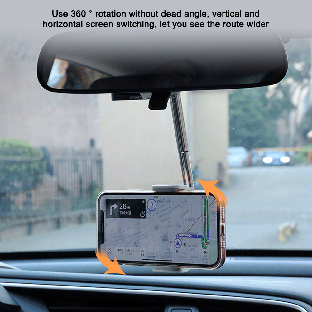 360° Adjustable Rearview Mirror Car Phone Holder – Universal Fit