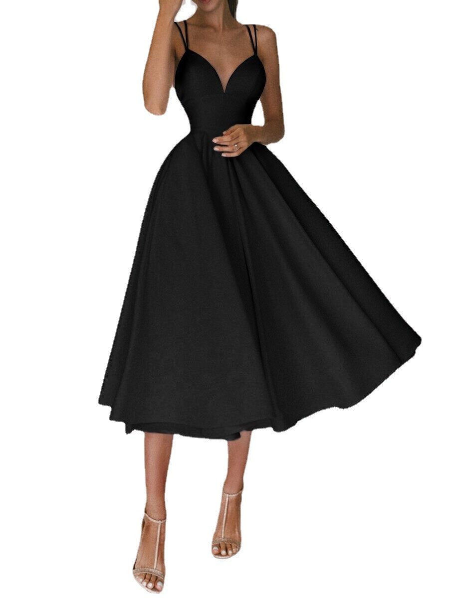 Sexy V-neck Suspender A-Line Long Dress – Summer Elegant Pullover Dress for Women