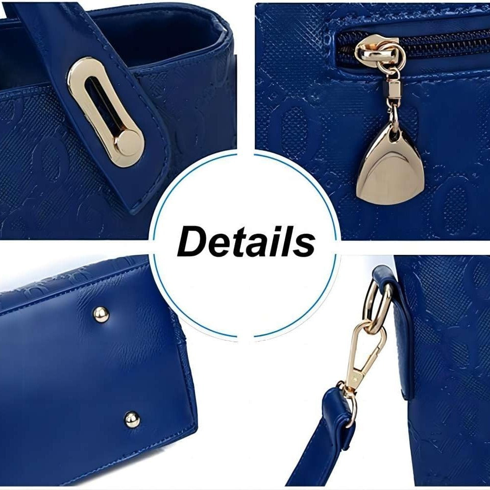 Women 4Pcs Top Handle Satchel Hobo PU Leather Handbag Set Large Tote Purse Shoulder Bag Card Holder