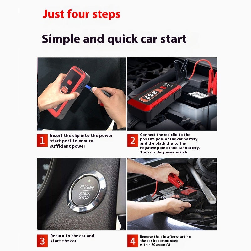 25800mAh Car Emergency Jump Starter – 2500A Peak, Dual USB, SOS Light & Optional Air Pump