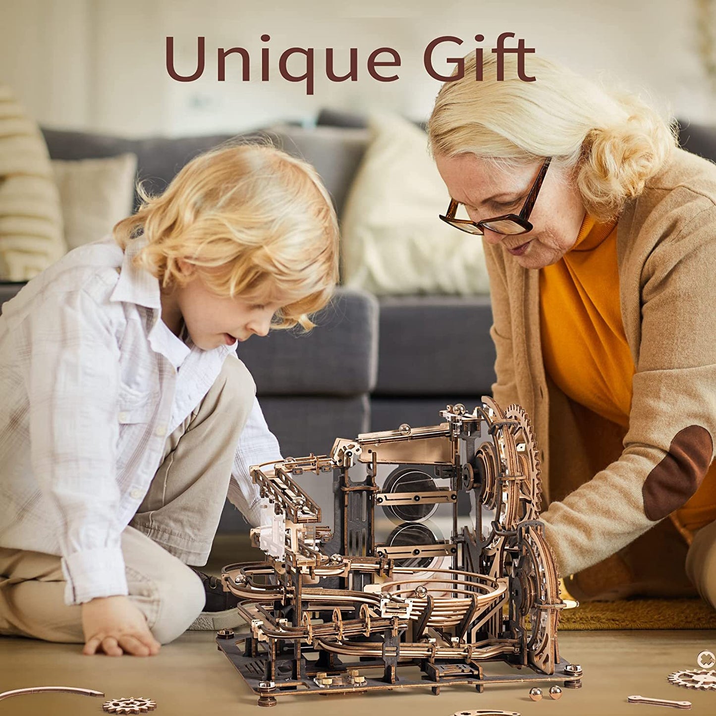 ROKR Marble Night City 3D Wooden Puzzle – Waterwheel Marble Run Kit