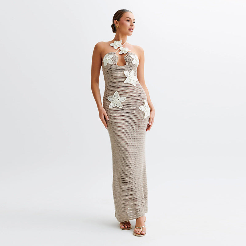 Slim Halterneck Star Print Maxi Dress – Summer Seaside Beachwear