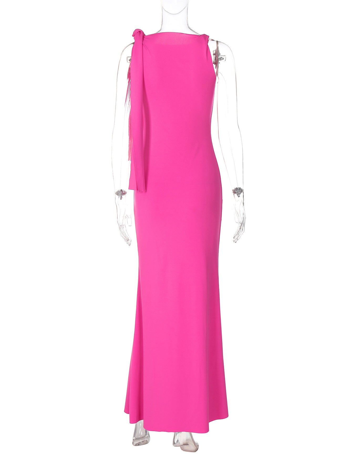 Women's One-Shoulder Ribbon Long Dress – Slim Fit Sleeveless Evening Gown