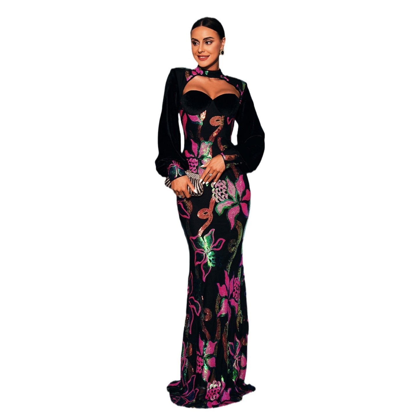 Long Sequined Evening Bridesmaid Dress for Women – Elegant High Waist Hip Skirt