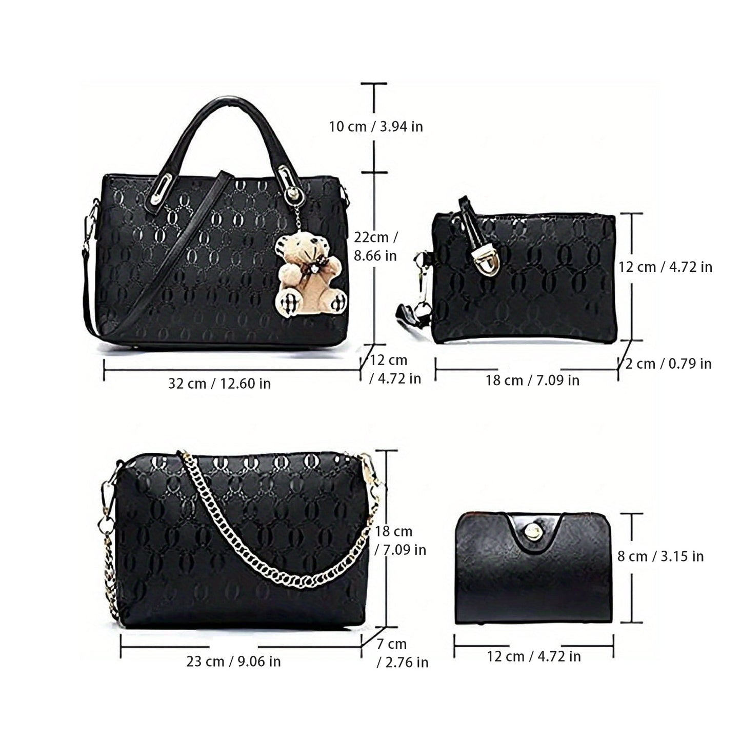 Women 4Pcs Top Handle Satchel Hobo PU Leather Handbag Set Large Tote Purse Shoulder Bag Card Holder