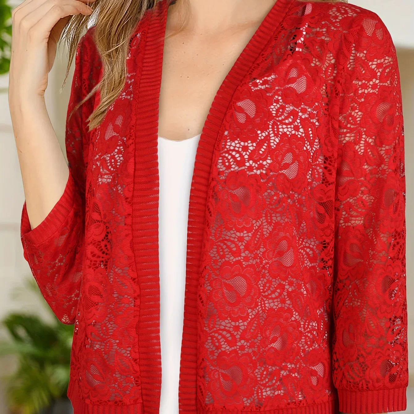 GrabliWorld Floral Lace Open Front Cardigan