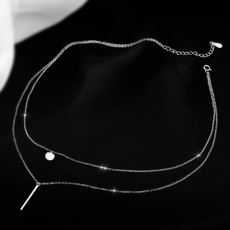 Square Stripe Diamond Round Double Necklace