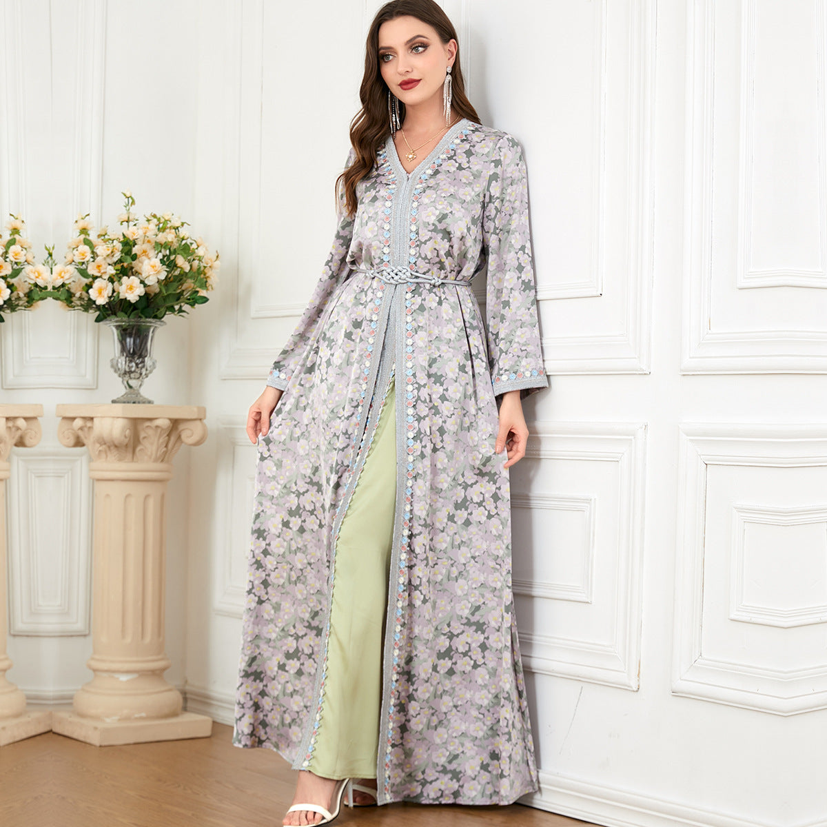 Women’s Fashion Patchwork Two-Piece Suit Dress – A-Line Long Skirt with V-Neck Collar