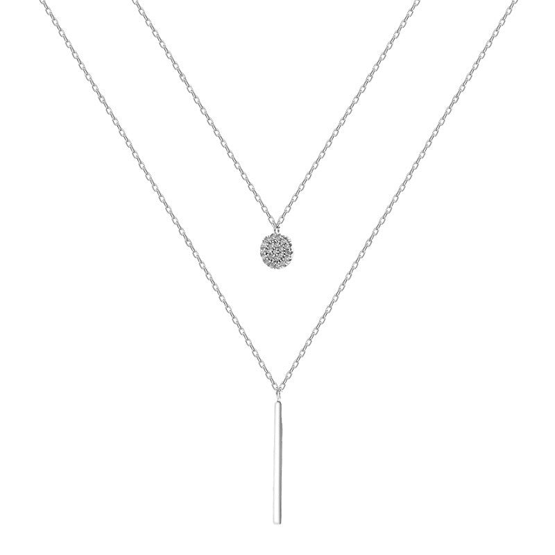 Square Stripe Diamond Round Double Necklace