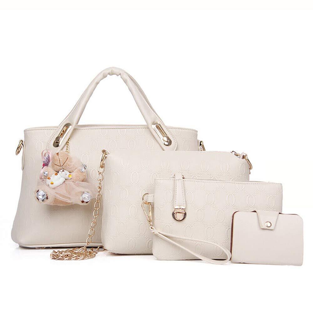 Women 4Pcs Top Handle Satchel Hobo PU Leather Handbag Set Large Tote Purse Shoulder Bag Card Holder