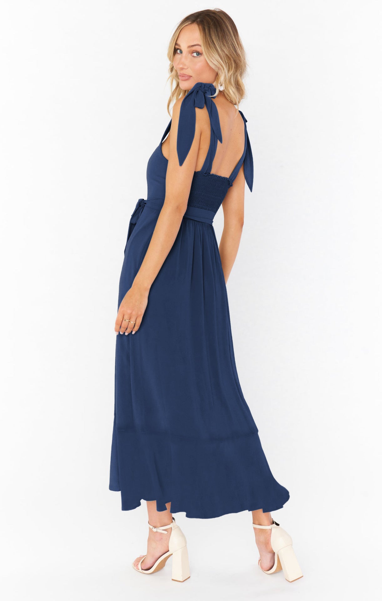 Lace-Up Suspender Split Dress – Summer Ruffled Beach Dress for Women