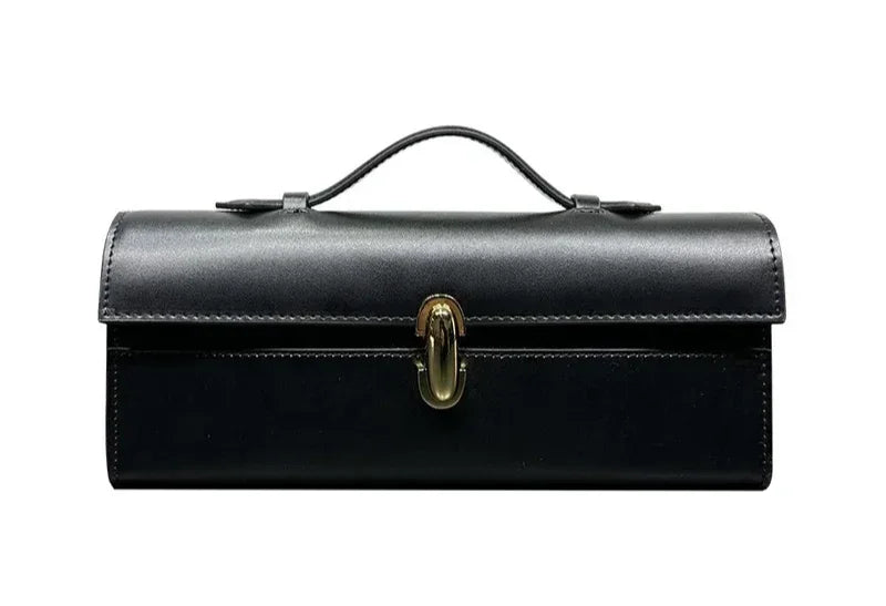 Women's Genuine Leather Mini Travel Tote – Cowhide Shoulder Bag with Hasp Closure