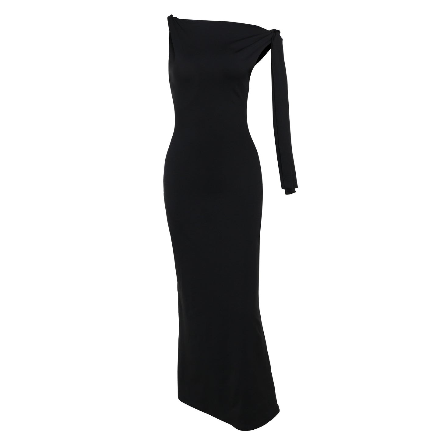 Women's One-Shoulder Ribbon Long Dress – Slim Fit Sleeveless Evening Gown
