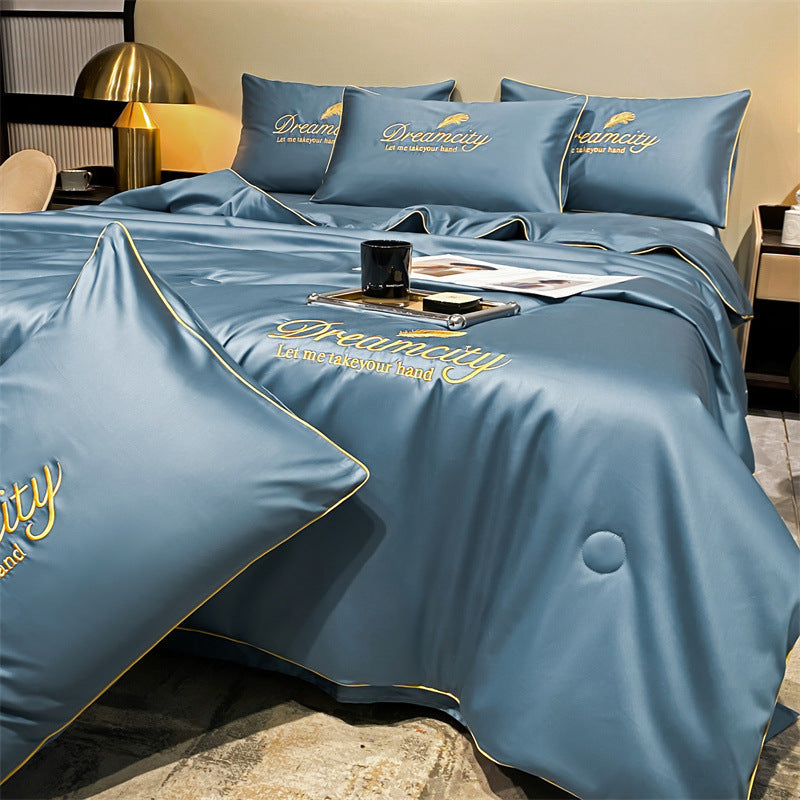 Modern Simple Washed Silk Airable Cover Ice Silk Printing And Dyeing Embroidery