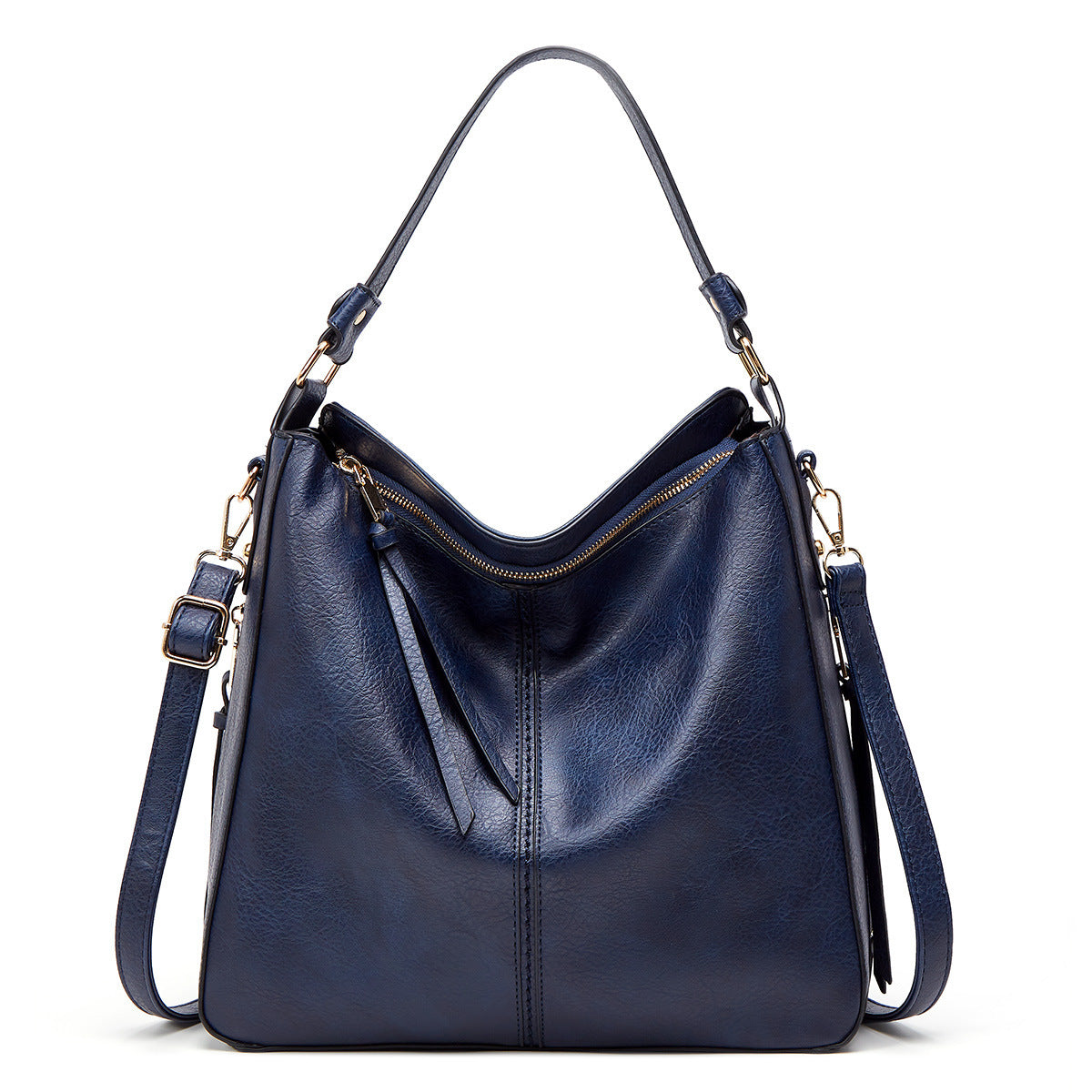 Women's Hobos Zipper Bucket Bag – Adjustable Shoulder Strap, High-Capacity PU Handbag