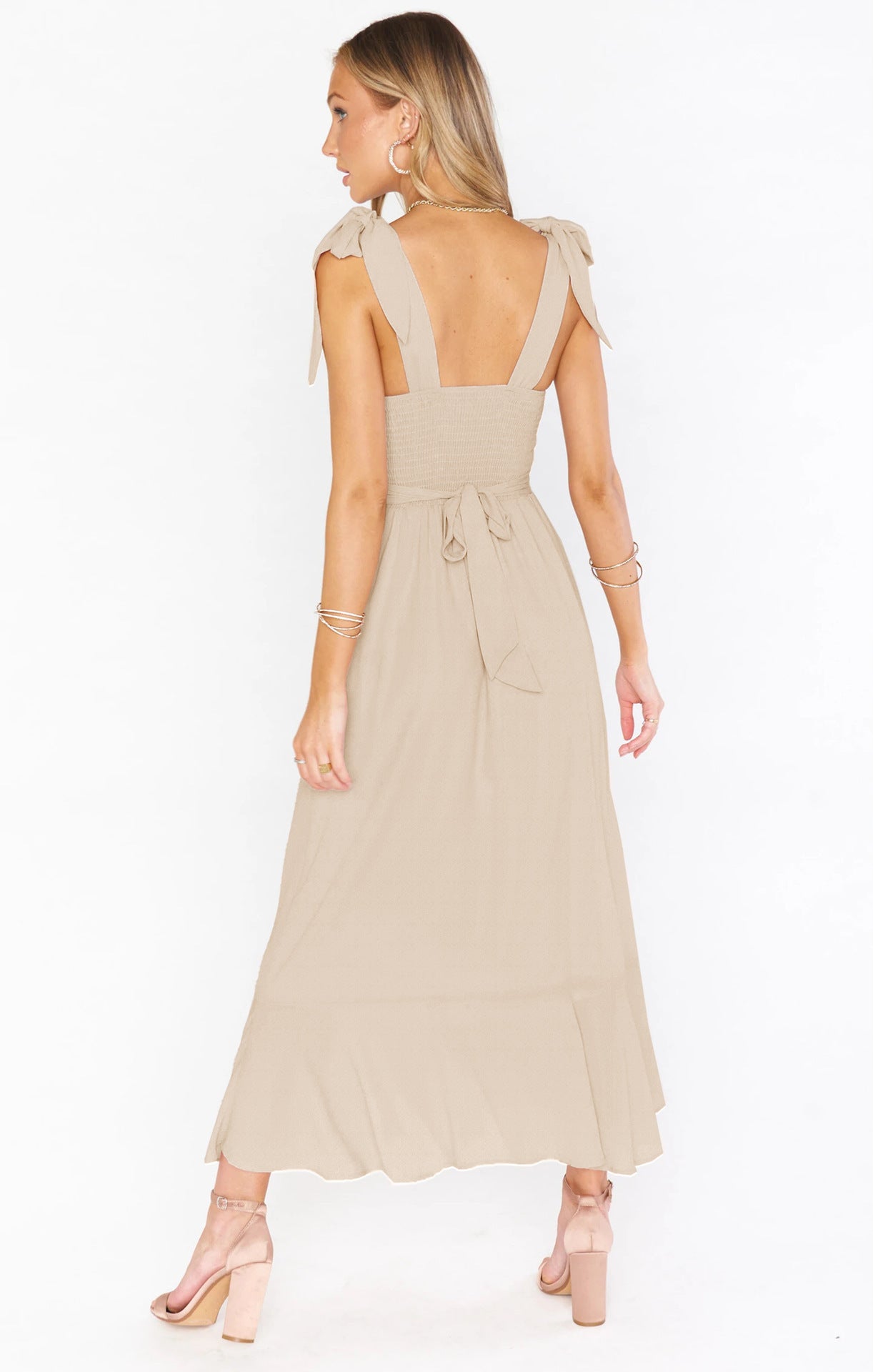 Lace-Up Suspender Split Dress – Summer Ruffled Beach Dress for Women