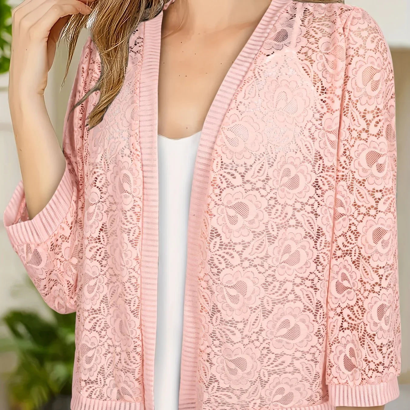 GrabliWorld Floral Lace Open Front Cardigan