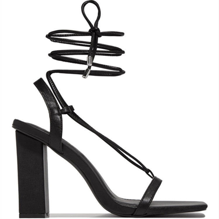 Women's Square Toe Lace-Up Strappy Sandals – Fashion Party Heels