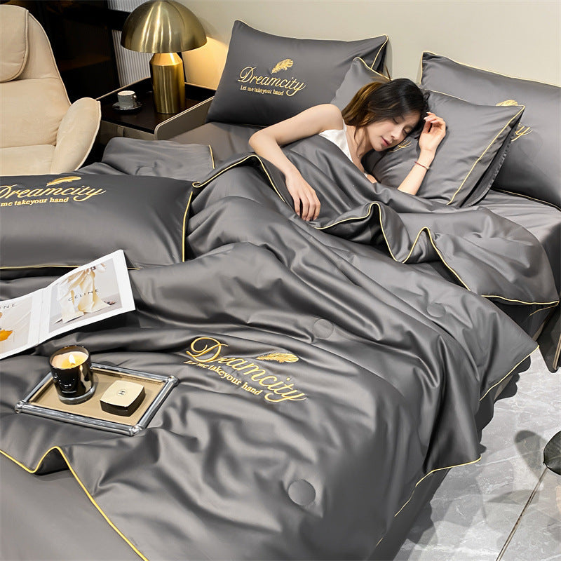 Modern Simple Washed Silk Airable Cover Ice Silk Printing And Dyeing Embroidery