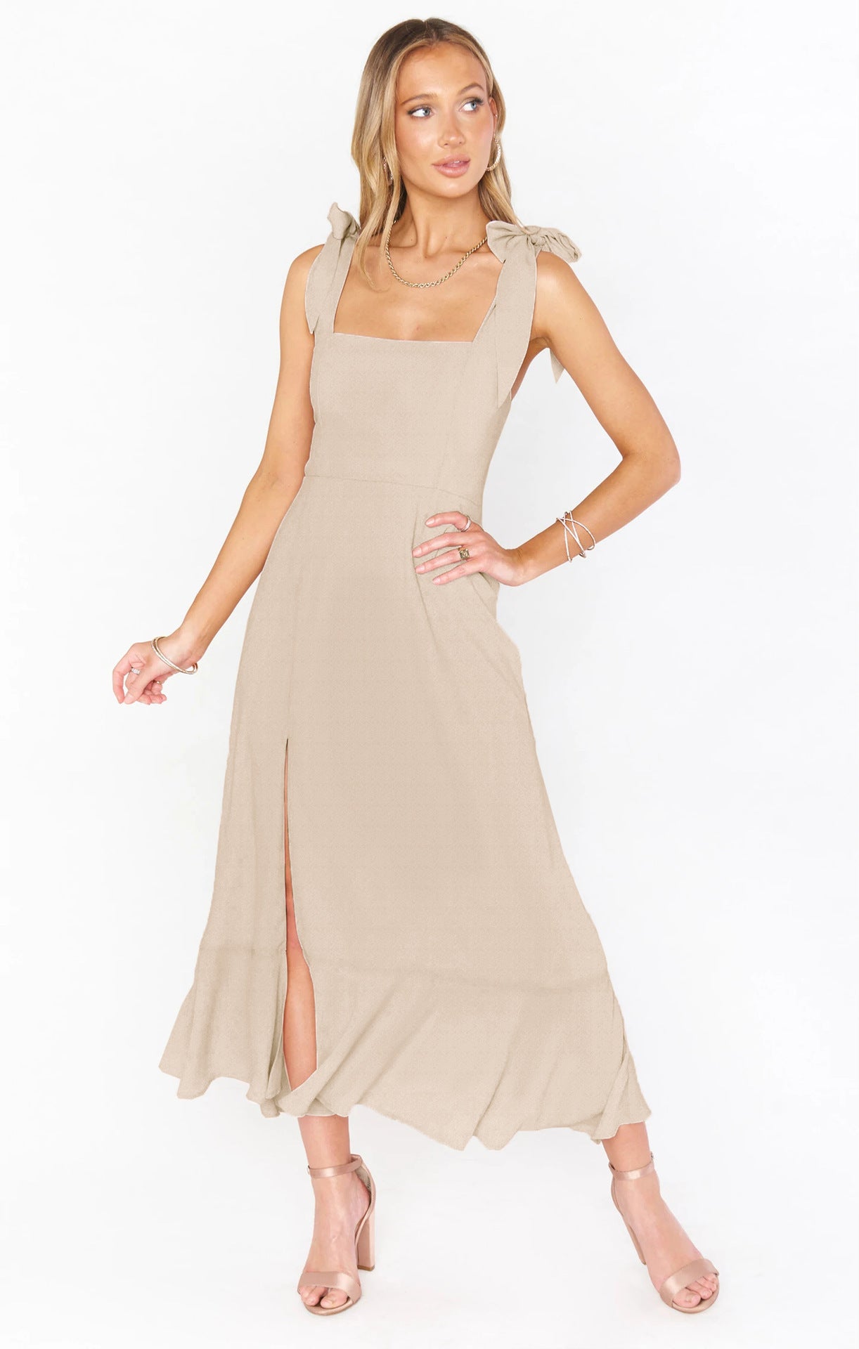 Lace-Up Suspender Split Dress – Summer Ruffled Beach Dress for Women