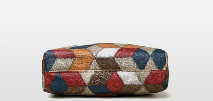 Retro Geometric Pattern-Matching Shoulder Bag— Large Capacity Stitching Handbag Tote