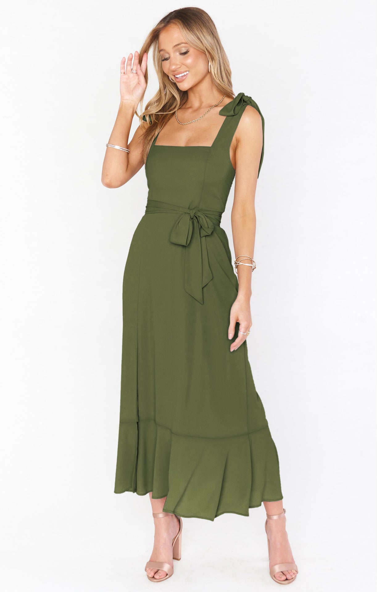 Lace-Up Suspender Split Dress – Summer Ruffled Beach Dress for Women