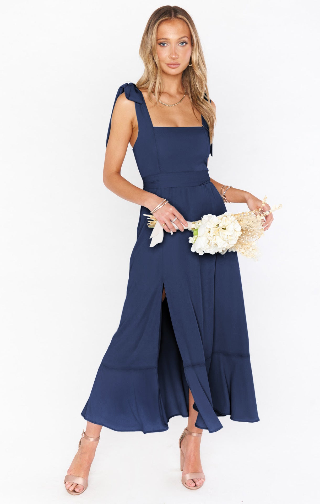 Lace-Up Suspender Split Dress – Summer Ruffled Beach Dress for Women