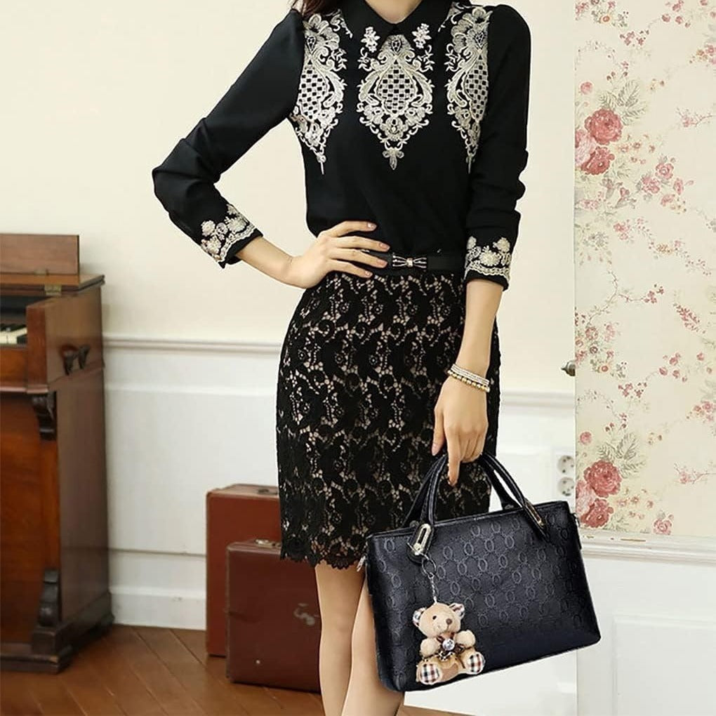 Women 4Pcs Top Handle Satchel Hobo PU Leather Handbag Set Large Tote Purse Shoulder Bag Card Holder