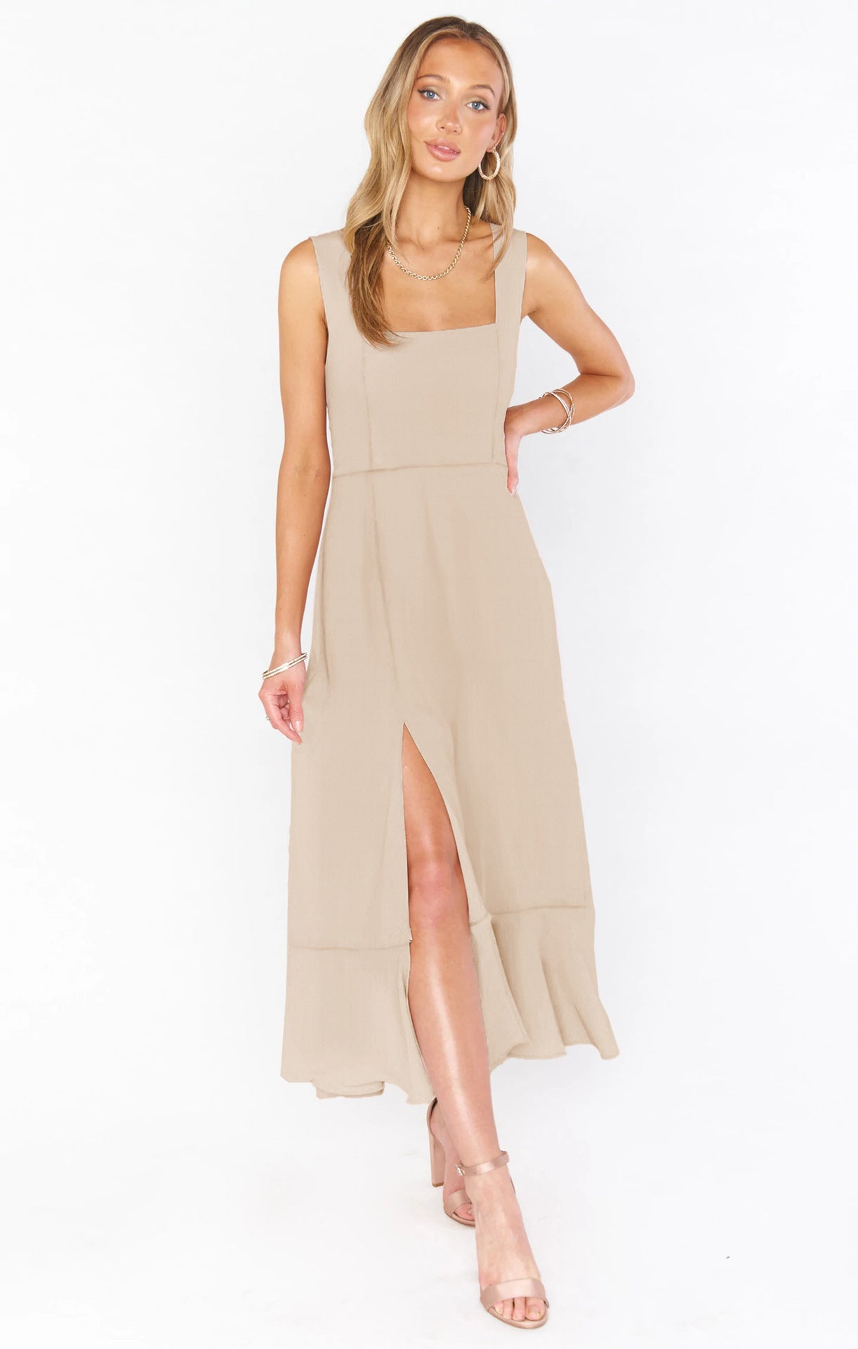 Lace-Up Suspender Split Dress – Summer Ruffled Beach Dress for Women