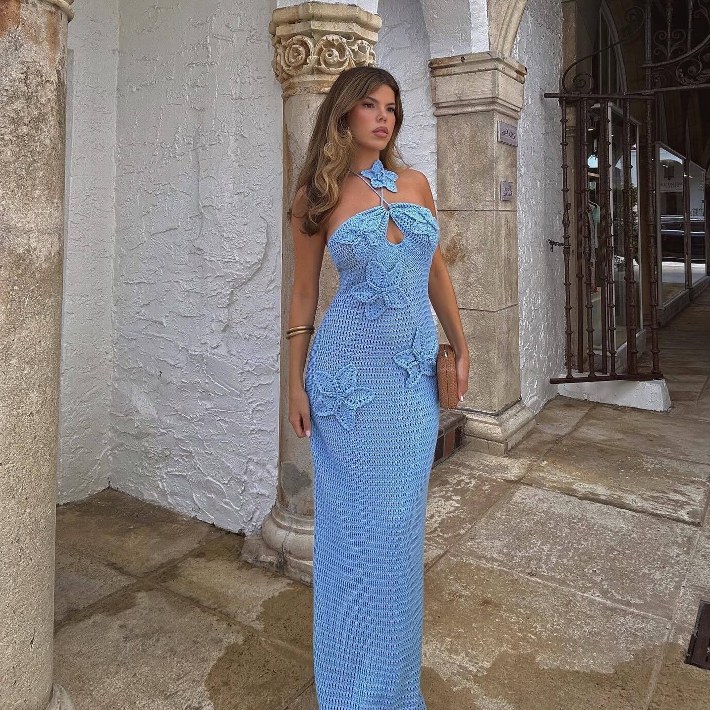 Slim Halterneck Star Print Maxi Dress – Summer Seaside Beachwear