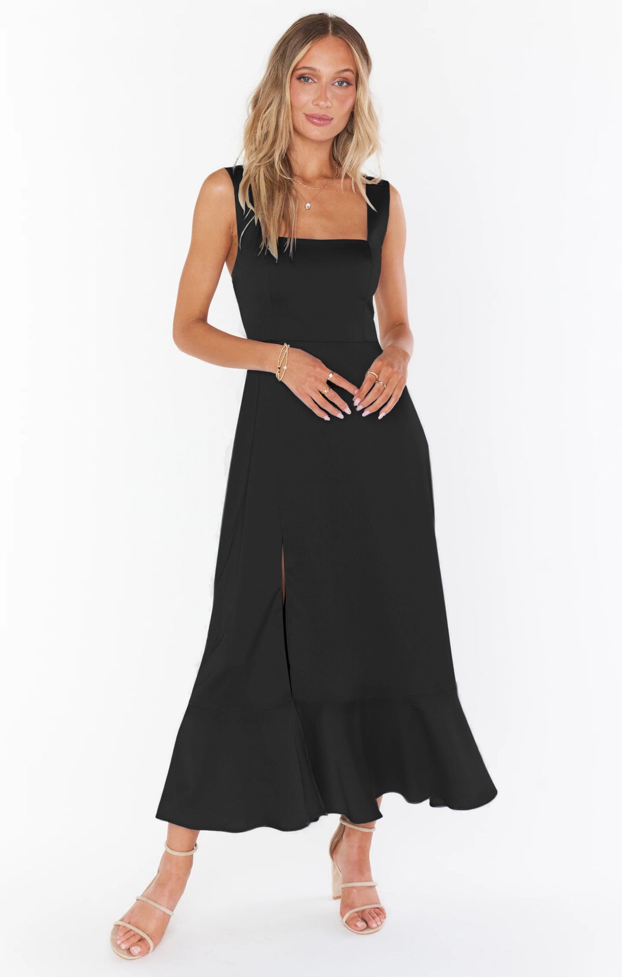 Lace-Up Suspender Split Dress – Summer Ruffled Beach Dress for Women