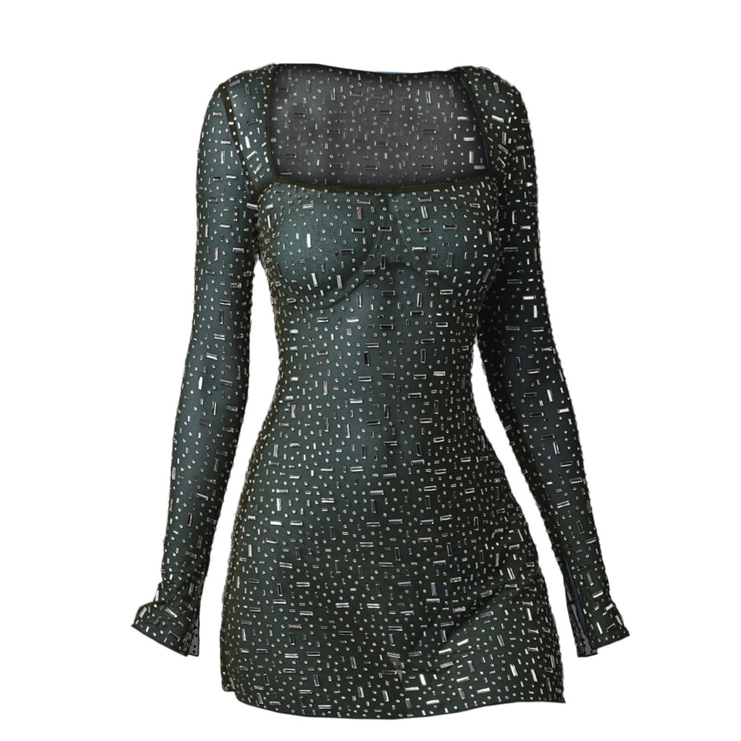 Sequin Micro-Elastic Square Collar Mini Dress – Sleeveless Sparkle Fit