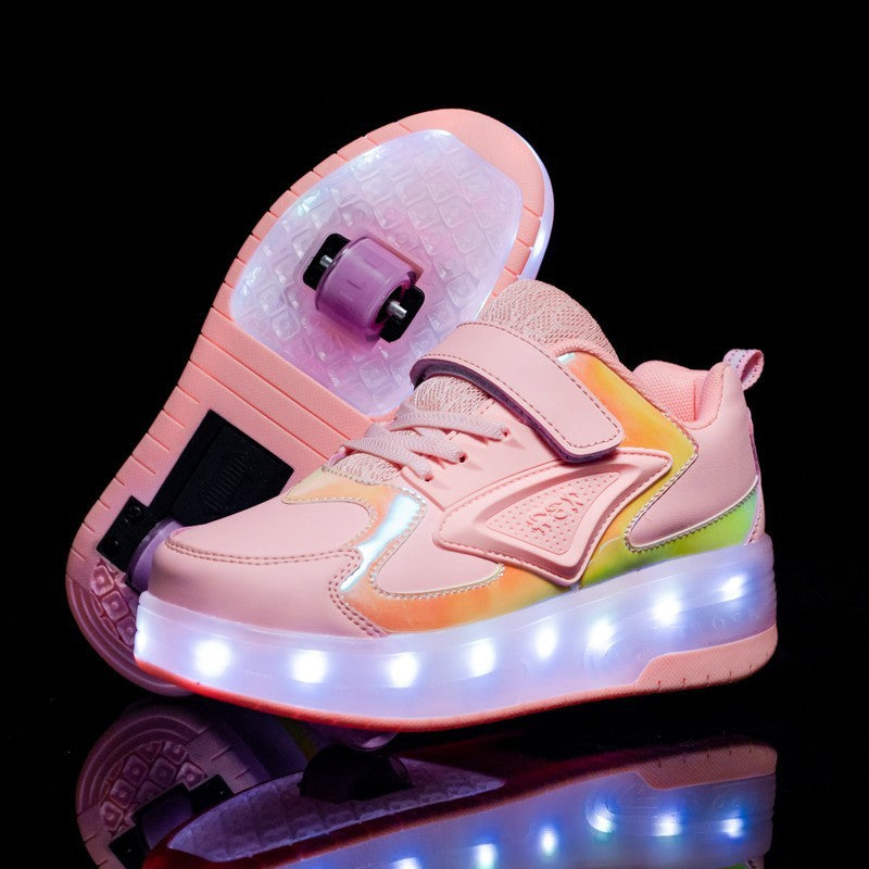 Rechargeable LED Roller Shoes for Kids – Double PU Wheels with Light-Up Sole